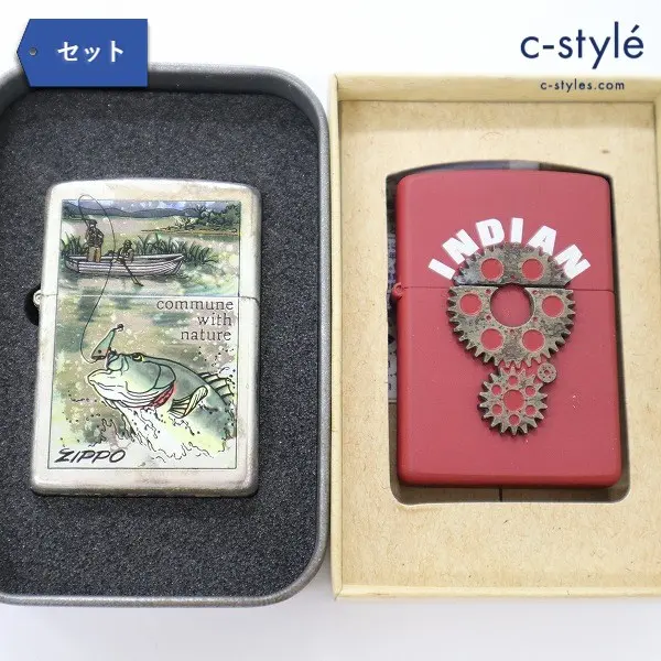 ZIPPO ジッポー ライター Indian Motocycle レッド Commune with nature ブラックバス 2000 シルバー