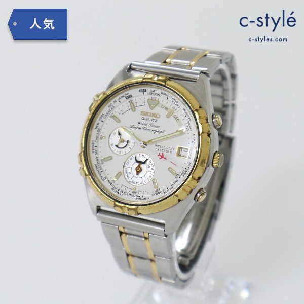 SEIKO セイコー QUARTS World Timer Alarm chronograph 6M15-0020 腕時計 シルバー クロノグラフ