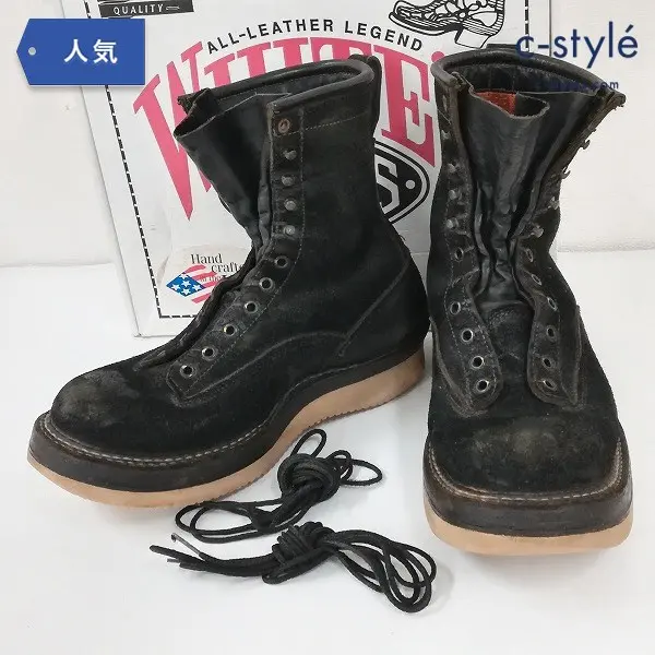 WHITE’S BOOTS ホワイツブーツ 375V スエード編み上げブーツ 8EE ブラック アメリカ製 Vibram