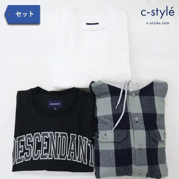 DESCENDANT ディセンダント フード付きシャツ 半袖Tシャツ スウェット サイズ1 白 黒 チェック 長袖 計3点