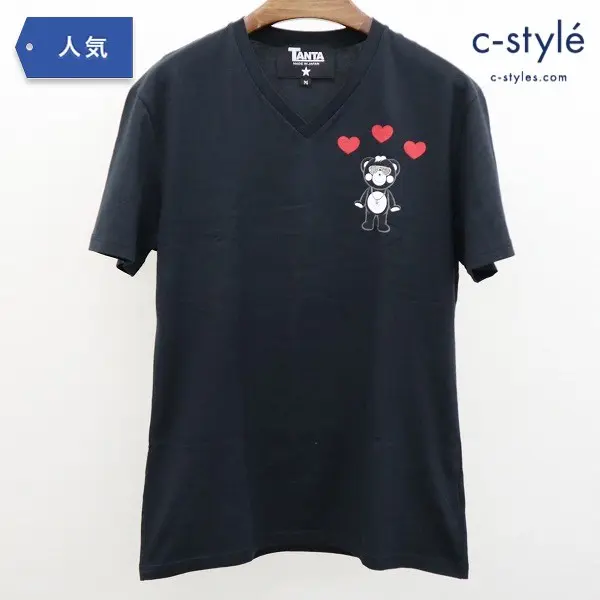 TANTA タンタ スワロフスキー VネックTシャツ 半袖 M ブラック 日本製 チャッピー Made in Japan