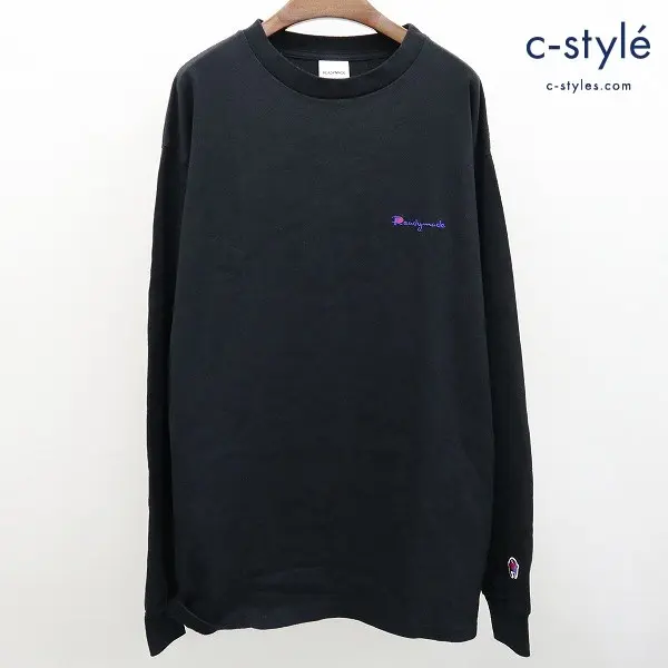 READYMADE レディメイド ロゴ刺繍 クルーネック 長袖 Tシャツ XL ブラック RE-CO-BK-00-00-200