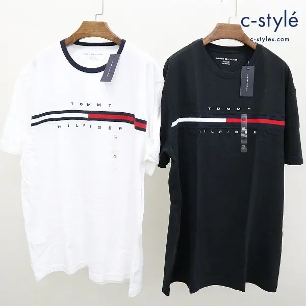 TOMMY HILFIGER トミーヒルフィガー Tシャツ 2点 XL ブラック＋ホワイト 半袖 クルーネック