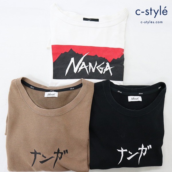 NANGA ナンガ ロゴプリントTシャツ S 2点+M 1点 半袖 カタカナ ローマ字 ボックスロゴ 黒 白 茶 計3点