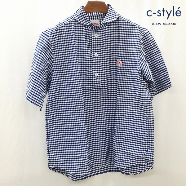 DANTON ダントン ラウンドカラーワークシャツ size40 ホワイト×ブルー ギンガムチェック 半袖 日本製