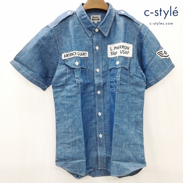 Pherrow’s フェローズ ワークシャツ 半袖 ボタンダウン XL ブルー 日本製