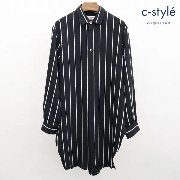 CULLNI クルニ ロングシャツ 19-SS-023 size1 ブラック×ホワイト ストライプ ボタンダウン 長袖 日本製