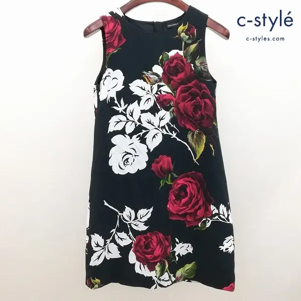 DOLCE & GABBANA ローズプリントワンピース 11/12 144～156cm ブラック キッズ 女の子 ノースリーブ