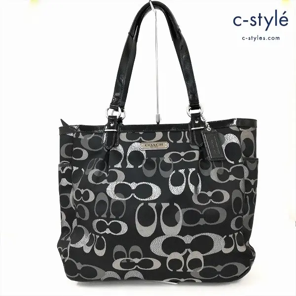 COACH コーチ トートバッグ シグネチャー F19675 ブラック×シルバー レディース ハンドバッグ