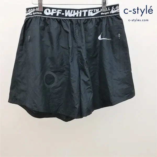 OFF-WHITE × NIKE ショートパンツ XL ブラック TECHNICAL LABEL ナイロン ウエストゴム