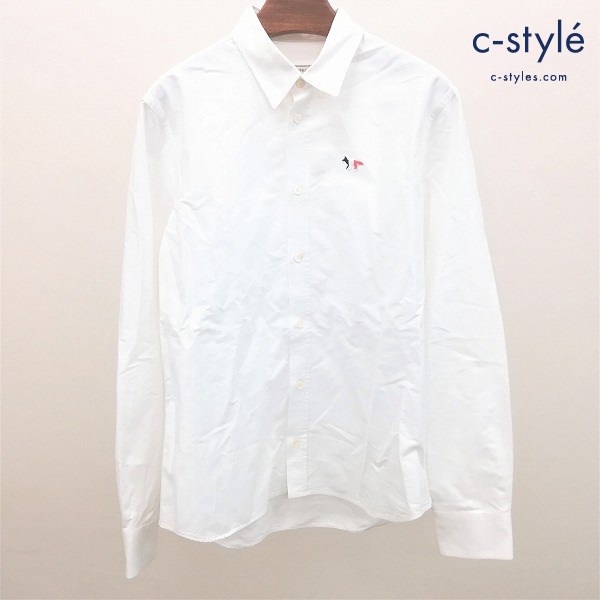 MAISON KITSUNE メゾンキツネ ボタンダウンシャツ 38 ホワイト 長袖 トリコロール ワンポイント刺繍
