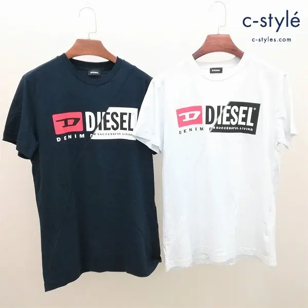 DIESEL ディーゼル 半袖 Tシャツ 計2点 M ホワイト ネイビー ロゴプリント 綿100 クルーネック