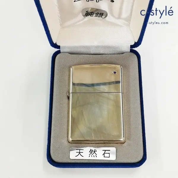 ZIPPO ジッポー ライター 純銀 STERLING SILVER スターリングシルバー 天然石入 サファイヤ 2002