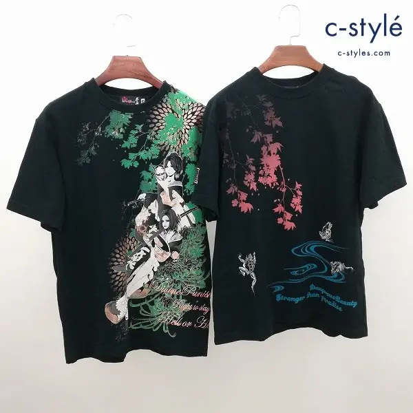 抜刀娘 バットウムスメ 半袖 Tシャツ 計2点 L ブラック 和柄 刺繍 プリント 綿100