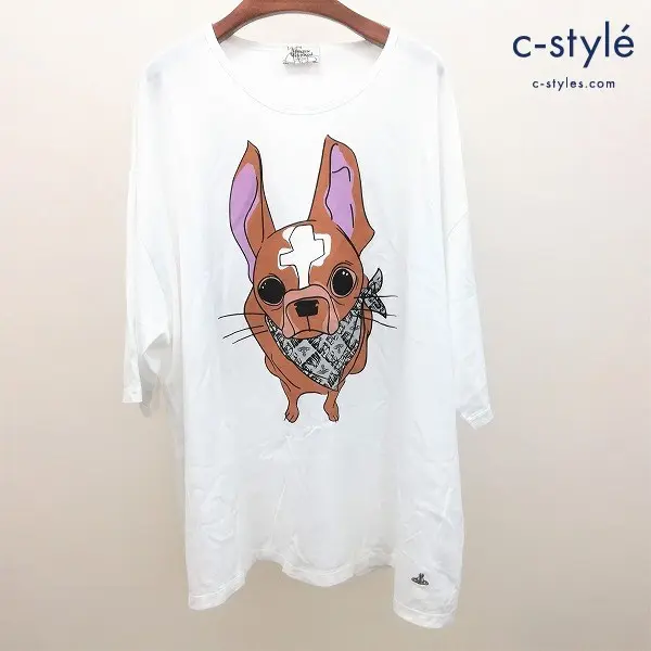 Vivienne Westwood MAN Tシャツ サイズF ホワイト プリント オーブ 犬 綿100 日本製