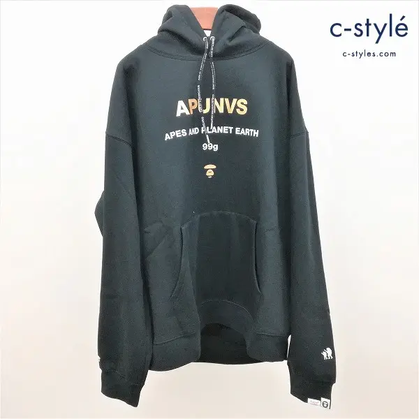 A BATHING APE アベイシングエイプ APUNVS ロゴパーカー XXL ブラック フーディ プルオーバー