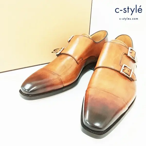 Santoni サントーニ ダブルモンク ストラップ レザーシューズ 6 ブラウン 7508