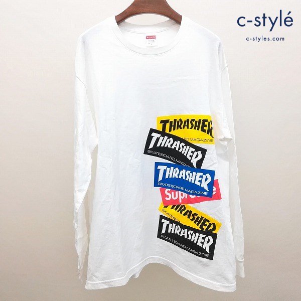 Supreme シュプリーム 21FW Thrasher Multi Logo L/S Tee L ホワイト スラッシャーマルチロゴ Tシャツ