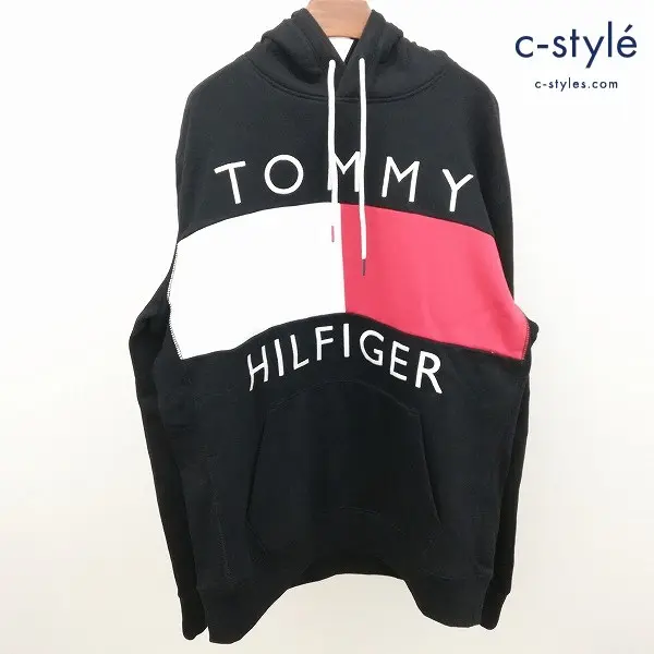 TOMMY HILFIGER QUINN HOODIE フラッグロゴパーカー XL ブラック 78J1753 フーディ プルオーバー