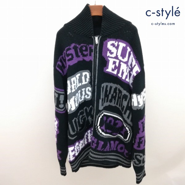 Supreme×HYSTERIC GLAMOUR Logos Zip Up Sweater ジップアップ セーター XL ブラック 厚手 ニット