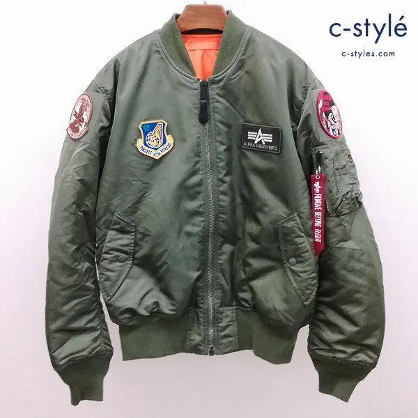 ALPHA INDUSTRIES リバーシブル フライトジャケット L カーキ オレンジ ジャンパー ブルゾン ワッペン 中綿