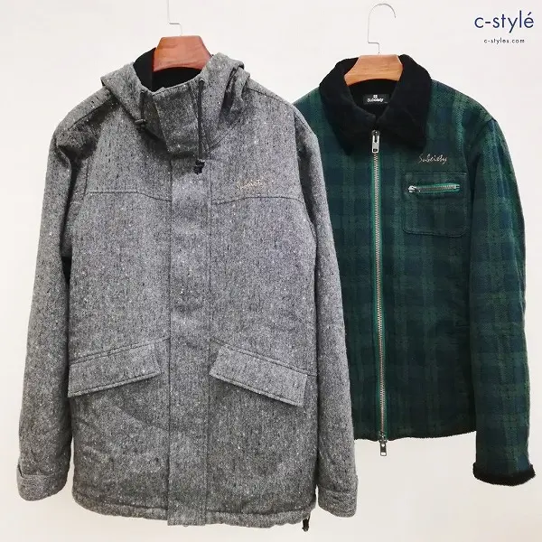 Subciety サブサエティ デッキジャケット L グリーン系 グレー系 タータンチェック柄 コート ウール