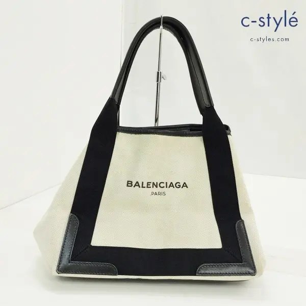 BALENCIAGA バレンシアガ ネイビーカバ トートバッグ ホワイト×ブラック ポーチ付き 339933