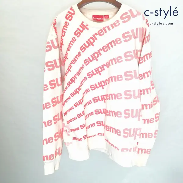 Supreme シュプリーム Radial Crewneck M アイボリー×レッド カナダ製 スウェット ロゴプリント