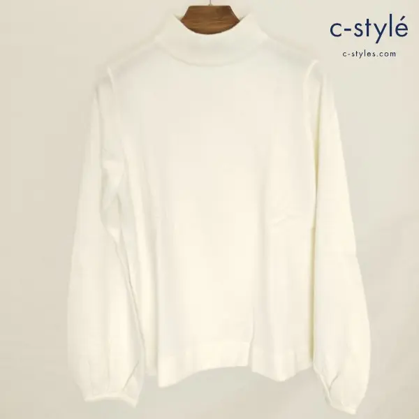 45R ウールハイネック ボリューム スリーブ ニットセーター 2 アイボリー 日本製 レディース