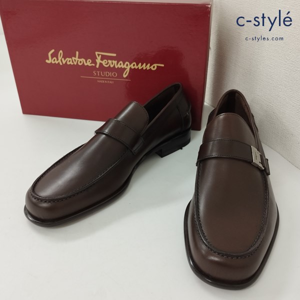 Salvatore Ferragamo サルヴァトーレフェラガモ LION レザーシューズ 7・1/2 ブラウン 革靴