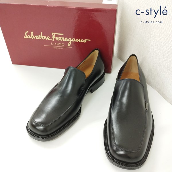 Salvatore Ferragamo サルヴァトーレフェラガモ TARGET レザー ローファー 7・1/2 ブラック 革靴