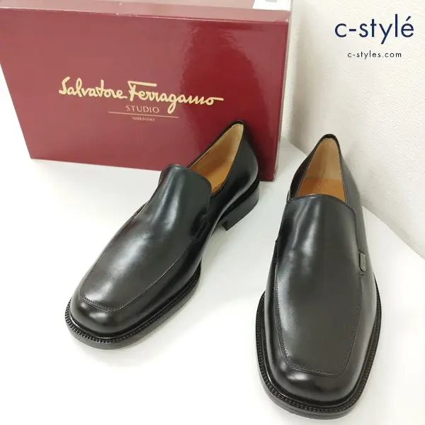 Salvatore Ferragamo サルヴァトーレフェラガモ TARGET レザー ローファー 7・1/2 ブラック 革靴