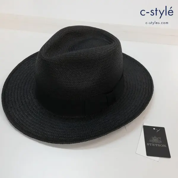 STETSON ステットソン MANISH PANAMA マニッシュ パナマ 59cm ブラック 帽子 ハット 麦わら