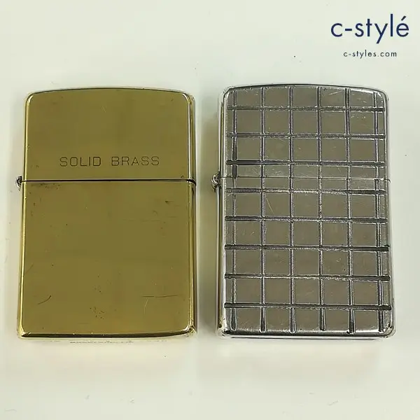 ZIPPO ジッポー オイルライター SOLID BRASS 1932-1990 ゴールド チェック彫り 1979年製 シルバー