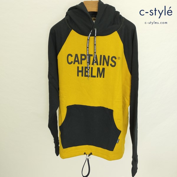 CAPTAINS HELM #2TONE COLLEGE HOODIE M マスタード×ブラック CH21-SS-T04 パーカー 綿100