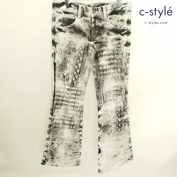 TORNADO MART トルネードマート ベルボトム デニムパンツ M グレー系 日本製 ストレッチ クロコ柄