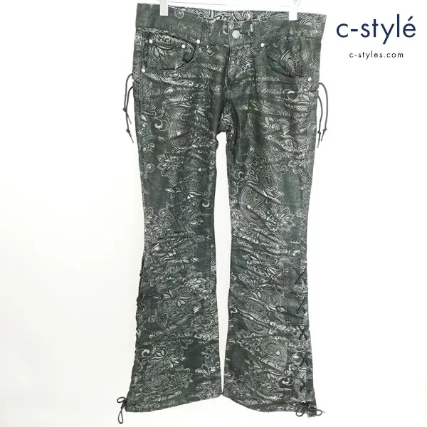 TORNADO MART トルネードマート ベルボトム デニムパンツ S ブラック 日本製 花柄