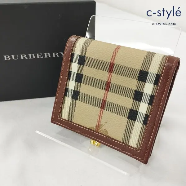 BURBERRY バーバリー がま口 二つ折り財布 ベージュ系 ノバチェック柄