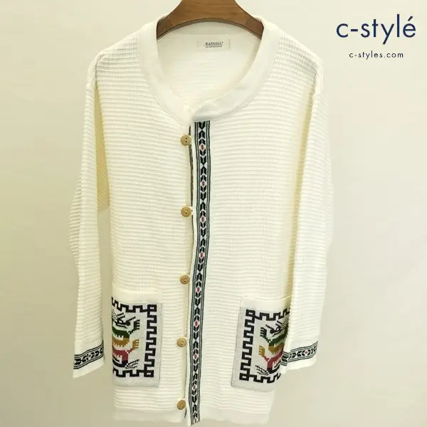 RADIALL ラディアル COSMIC GIPSY NO COLLARED SWEATER M ホワイト 日本製 ノーカラーニットセーター