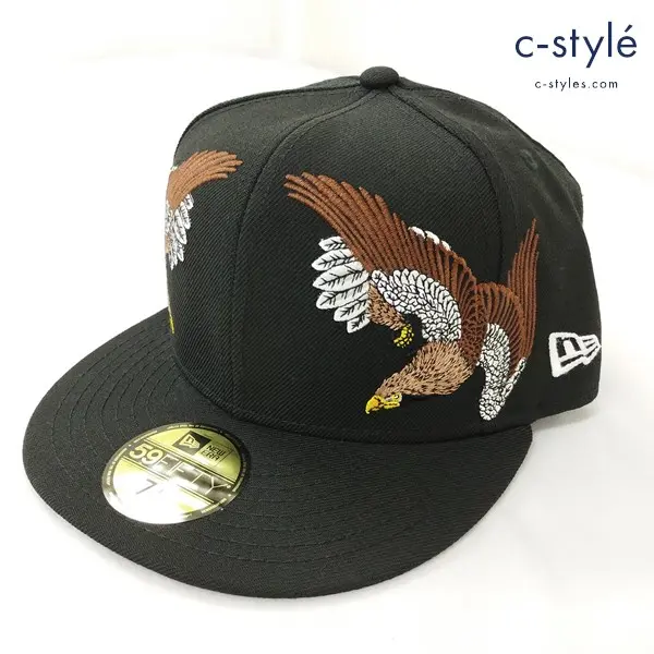 NEW ERA × 石川真澄 59FIFTY キャップ 7・1/2 59.6cm ブラック オールオーバー鷹 刺繍 帽子