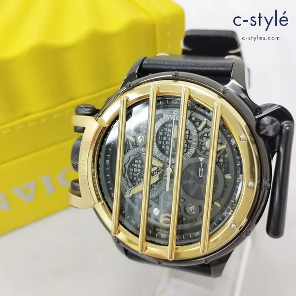 INVICTA インビクタ Vintage Crossbar model 28141 腕時計 ブラック×ゴールド レザーバンド