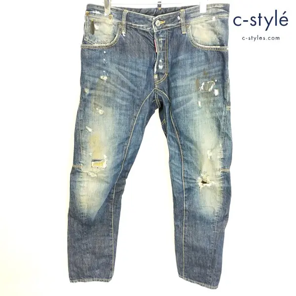DSQUARED2 ディースクエアード ペンキ・ダメージ加工 デニムパンツ 46 インディゴ S71LA0563 イタリア製 綿100