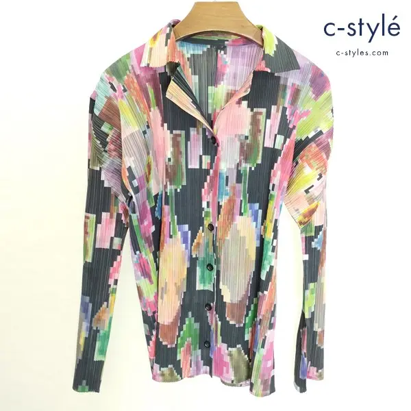 PLEATS PLEASE ISSEY MIYAKE プリーツ加工ボタンダウンシャツ 3 マルチカラー 日本製 長袖 レディース