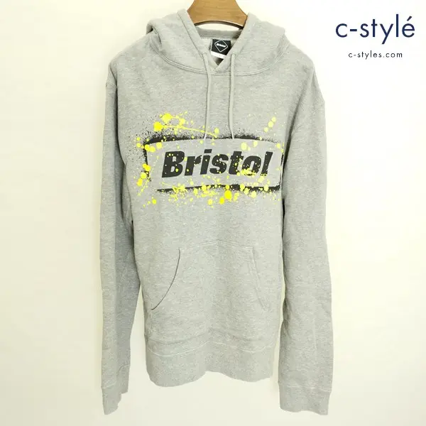 F.C.Real Bristol エフシーレアルブリストル NEON DRIPPING STENCIL BOX HOODY パーカー L グレー 日本製