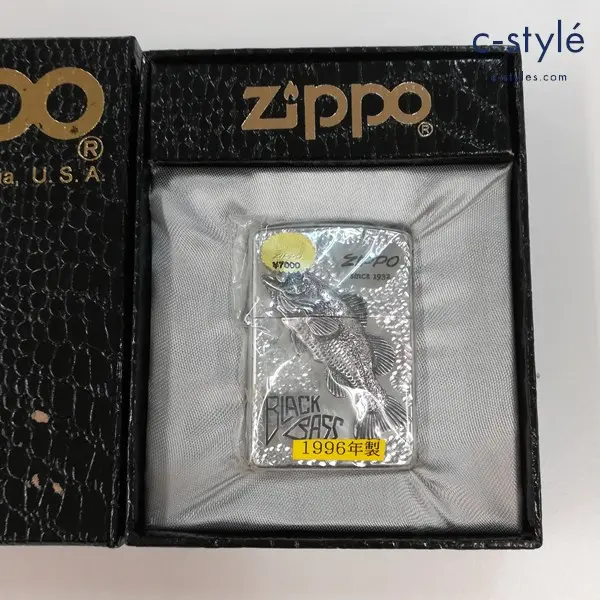 ZIPPO ジッポー 1996年製 BLACK BASS ブラックバス 立体メタル シルバー オイルライター 喫煙具