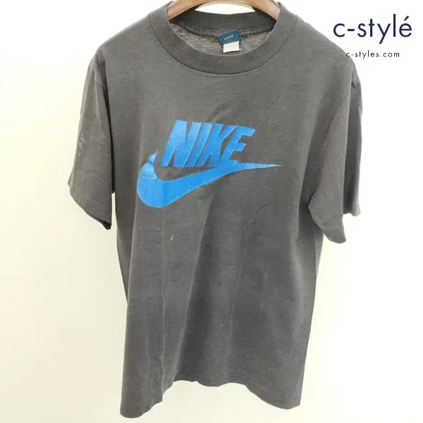 NIKE ナイキ 80S 紺タグ Tシャツ L グレー ロゴ 青