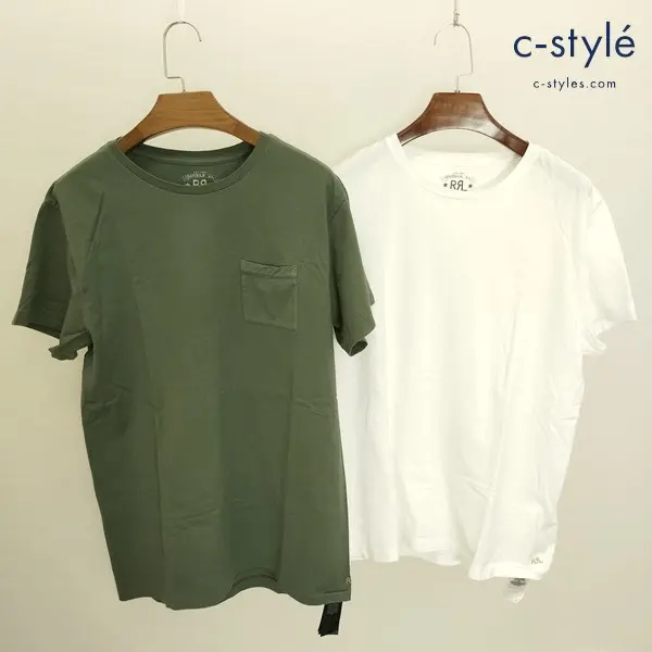 RRL ダブルアールエル Tシャツ M ホワイト オリーブ 半袖 クルーネック 綿100 刺繍 計2点