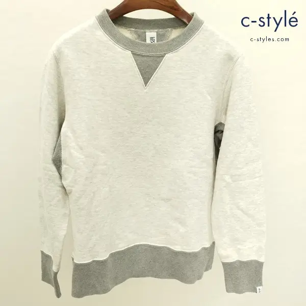 LOOPWHEELER × BEAMS PLUS 別注 2トーンクルーネックスウェット S グレー系 日本製 綿100 両V