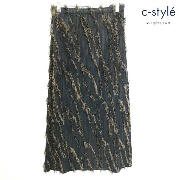 PLEATS PLEASE ISSEY MIYAKE プリーツスカート 5 ブラック 日本製 シャギー装飾 PP43-JG806 レディース