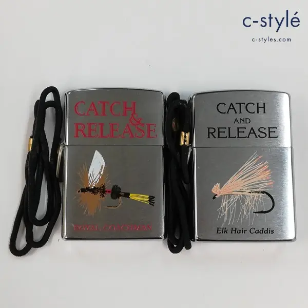 ZIPPO ジッポー 1996年製 CATCH＆RELEASE オイルライター Elk Hair Caddis 、 ROYAL COACHMAN シルバー